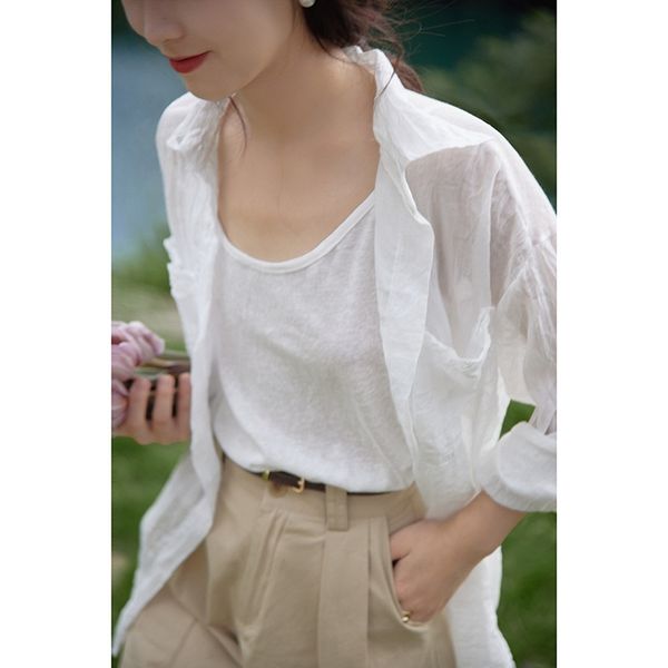 

yudu white pleated texture shirt women's summer sunscreen advanced design sense of minority french chic short top, White;black