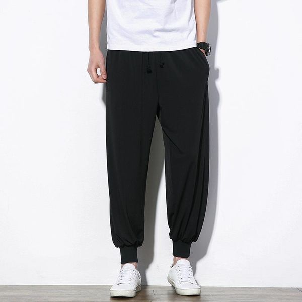 

fashion men casual sweatpants 2021 hip hop streetwear male drawstring pants men's ankle-length, Black