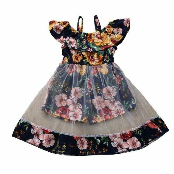 

girl's dresses kids baby girl sleeveless floral princess dress toddler ruffle spaghetti strap lace party tutu mesh, Red;yellow