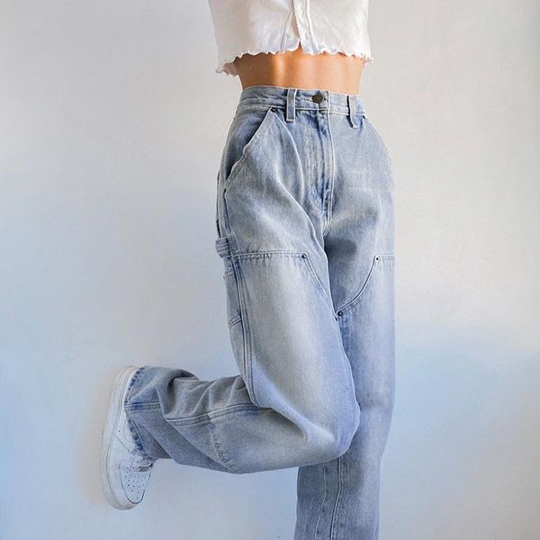 

women's jeans y2k woman high waist cargo pants casual loose denim trousers 90s aesthetic korean fashion baggy sweatpants, Blue