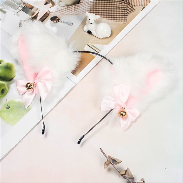 

fluffy cute fox headband headdress female animal ear bell cat hairpin, White;golden