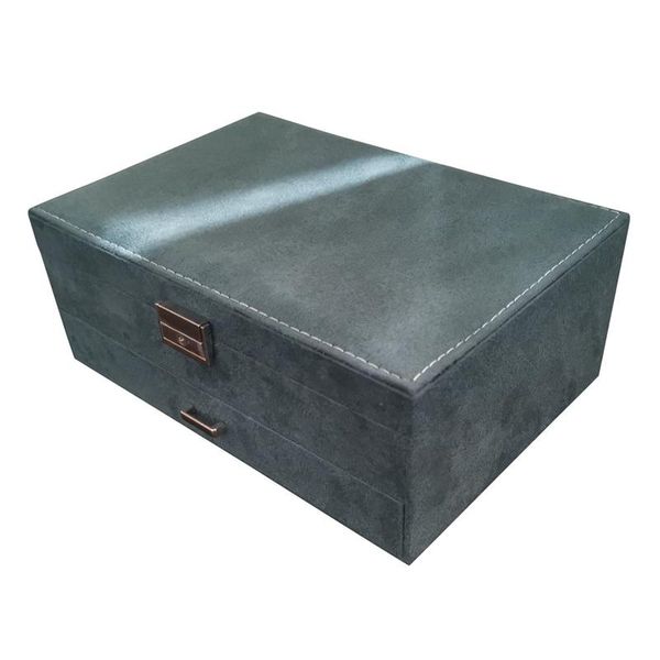 

watch boxes & cases european style double layer large capacity elegant flannel jewelry box with lock fashion leader velvet, Black;blue