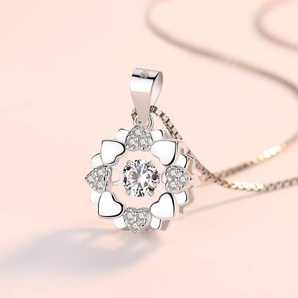 

925 sterling silver woman fashion jewelry retro simple crystal zircon flower rotating necklace pendant