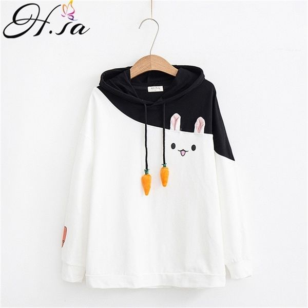 Herbst Mode Frauen Kawaii Nette Hoodies Kaninchen Cartoon Sweatshirt mit Hut Koreanischen Stil Langarm Trainingsanzug Kpop 210430