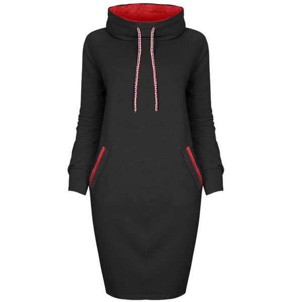 

casual dresses 2021 dress ladies aututmn winter solid color loose turtleneck long sleeve mini pullover sweatshirt ropa de mujer, Black;gray