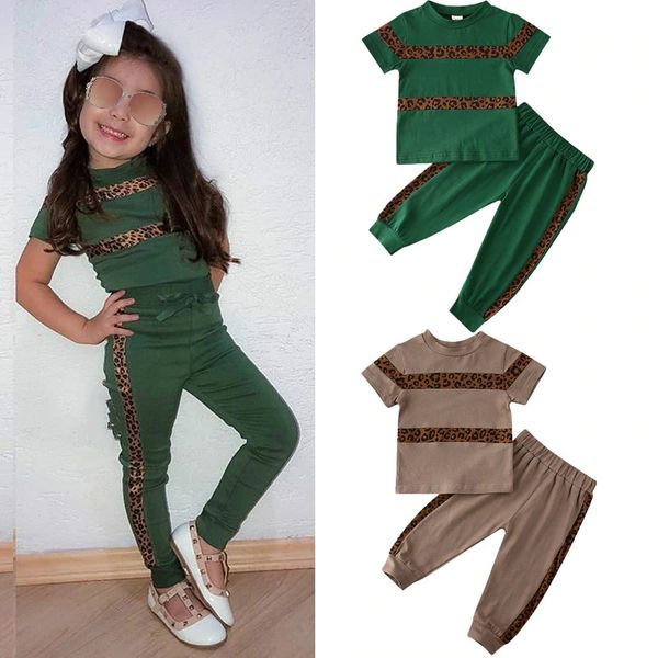 

baby girls spring summer clothing sets leopard print short sleeve t shirts +pants summer outfits, White