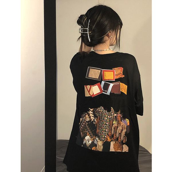

designer brand fried street black country tide short-sleeved t shirt female summer couple loose hip-hop half-sleeved top, White