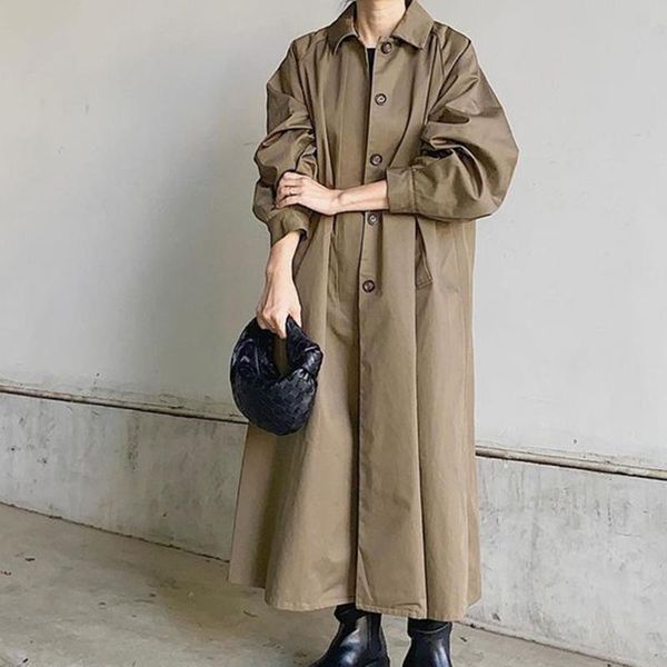 

women's trench coats korean fashion casual womens coat 2021 autumn winter solid color single breasted lapel long sleeve, Tan;black