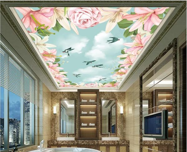 

3d ceiling murals wallpaper custom p dream sky cloud lily flower living room home decor 3d wall murals wallpaper for walls 3 d in rolls