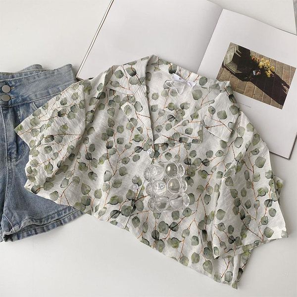 

women's blouses & shirts summer floral shirt women korean style suit collar short sleeve slim blouse femme beach straight, White