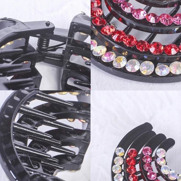 

claw clip headgear ponytail holder hair accessory expandable rhinestone round for women girls sttx889 bun maker1, Brown