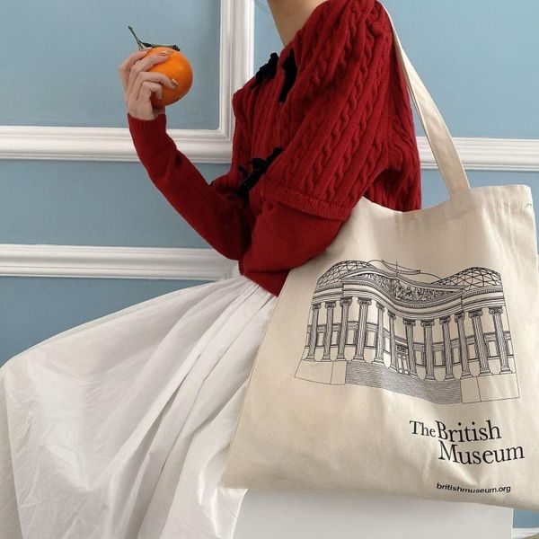 

evening bags women canvas bag british museum print cotton shoulder bagsgirl harajuku 90s y2k classic vintage handbag
