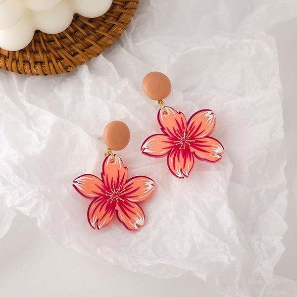

dangle & chandelier 2021 arrival acrylic trendy korean retro geometric peach blossom color pink princess flower earrings, Silver