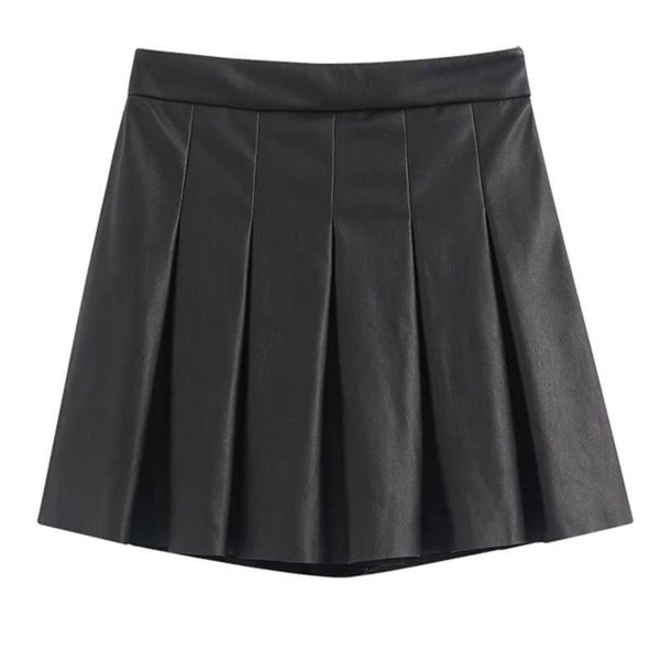 

skirts gothic pleated skirt saia de couro falda negra steampunk jupe, Black