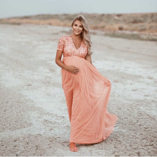 

cute pregnancy pgraphy dresses elegence maternity shoot dress sequins tulle maxi gown clothes for pregnant women p props y0924, White