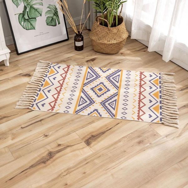 

carpets bohemian hand woven cotton linen tassel bedside rug geometric floor mat living rooms bedrooms home decor