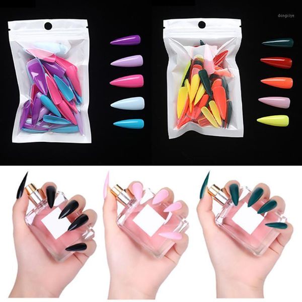 

pcs candy color full cover long stiletto false nails tips manicure press on ballerina fake nail diy art manicure1, Red;gold