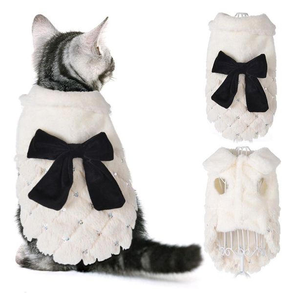 

cat costumes winter warm clothes for small cats dogs elegant white fur pet coat jacket with bow knot luxury kitten kitty clothing overall