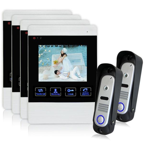 

homefong wholesale wired 4 inch video door phone intercom entry system with monitor + 2 doorbell camera phones