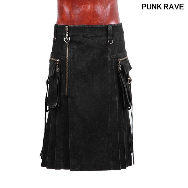 

gothic rock mens black and grid skirt trousers fashion metal zipper bag decoration pants punk rave q-225 men's