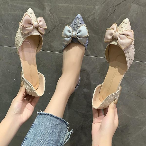 

sandals med bow shoes 2021 summer clear heels chunky medium block fashion pointed low girls slides basic cotton fabric scand, Black