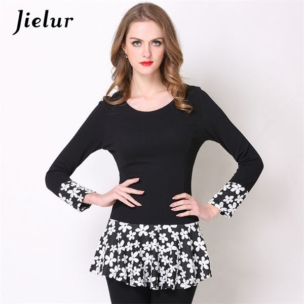 

autumn plus size s-5xl women fashion floral lace splicing black t-shirt female long sleeve basic t shirts vestidos 210426, White