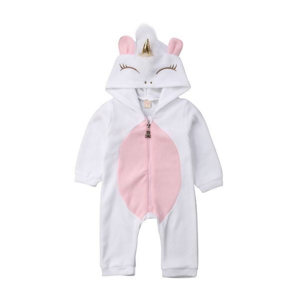 

3dwing cartoon unicorn baby girls boys romper long sleeve hooded one pieces spring soft fleece kids jumpsuits zipper clothing, Blue
