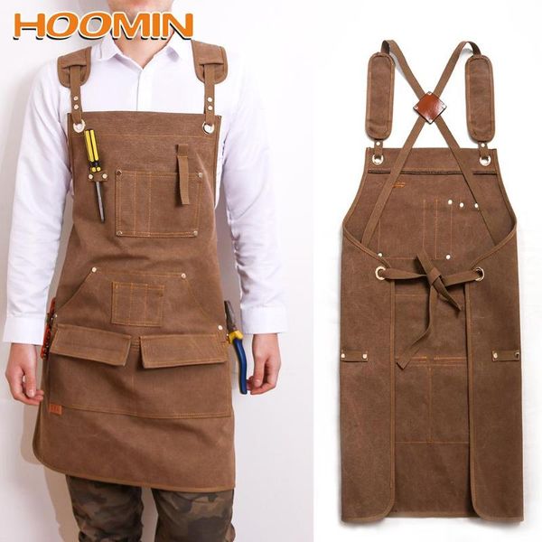 

kitchen accessories adjustable cross-back straps canvas apron with tool pockets for woodworking painting craft cafe aprons