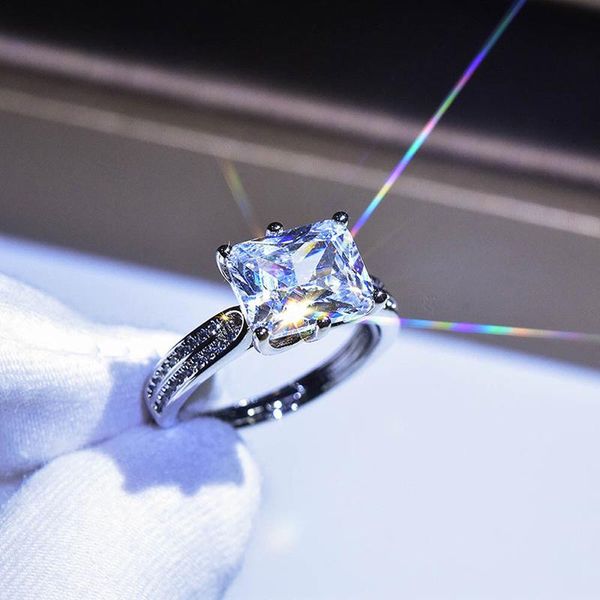

wedding rings luxury female ring inlay square moissanite resizable 925 sterling silver fashion jewelry for women engagement gifts, Slivery;golden