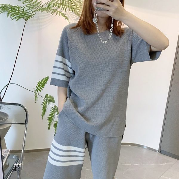 

waffle t-shirt spring outing summer new couple tb casual sports shorts two-piece set, White