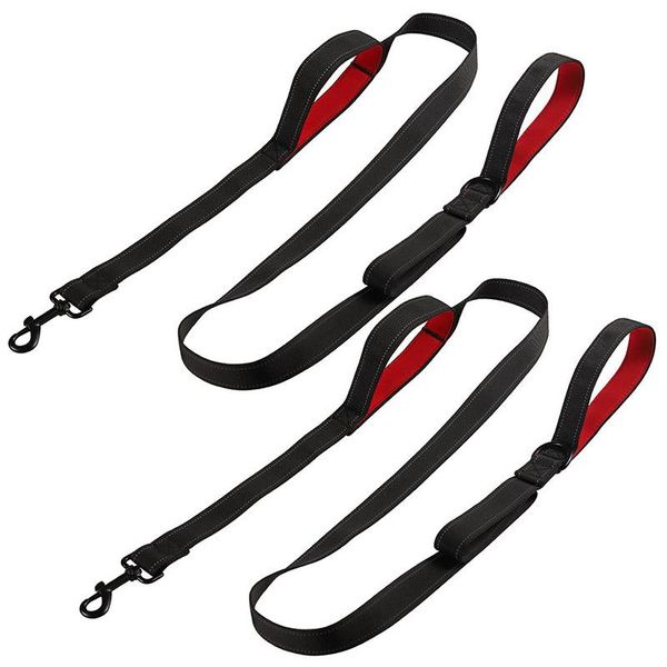 

dog collars & leashes 2 pack leash 6ft long - traffic padded handles training for control safety -reflective