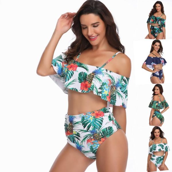 

high waist bikini lace multicolor printed swimsuit split two-piece sling cotton women swimming clothes size s/m/l/xl one-piece suits