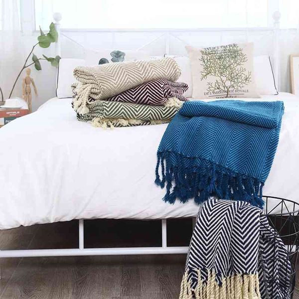 

northern style light luxury herringbone knitted sofa end blanket yellow bed towel