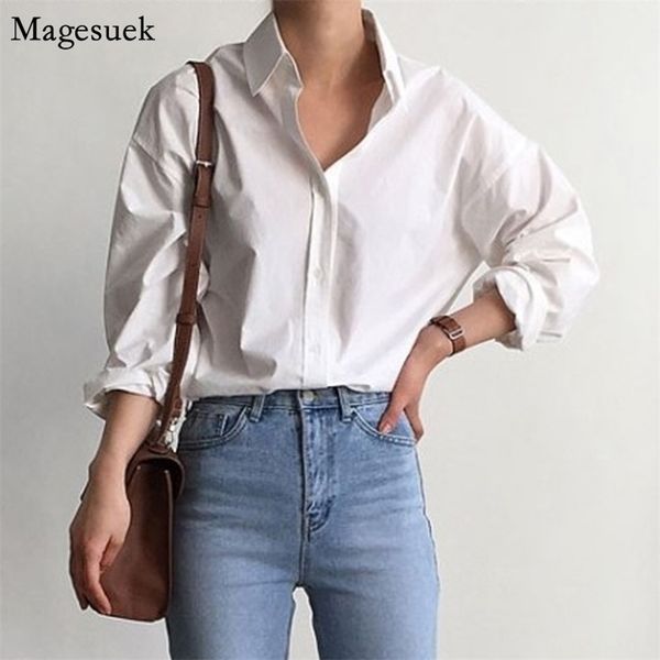 

spring long sleeve cotton white shirt women's clothing blouses turn-down collar plus size loose blouse blusas 9700 210512
