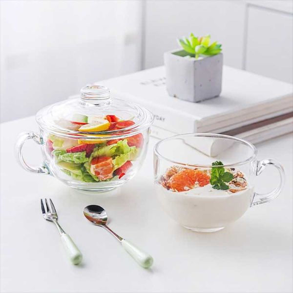 

bowls transparent glass bowl with covered creative oatmeal breakfast water milk cup household large capacity