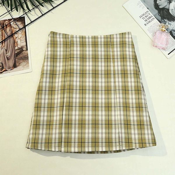 

skirts 2021 fashion vintage women casual plaid package hip high waist slimming fit anti-glare a-line tight n50, Black