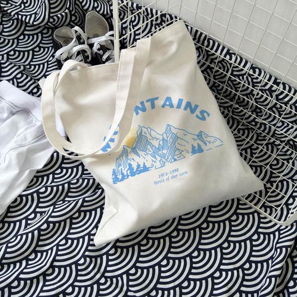 

storage bags korea ulzzang mountain print chic women canvas bag casual large capacity cartoon shoulder y2k shopper