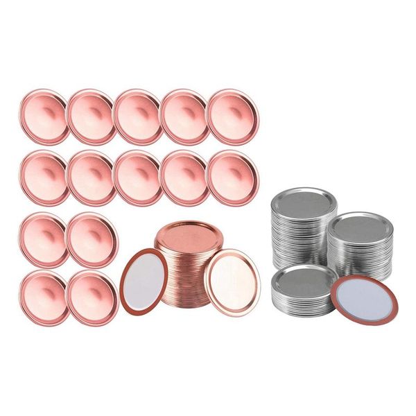

kitchen storage & organization 140 pcs regular mouth 70mm mason jar canning lids, with silicone seals rings, silver rose gold