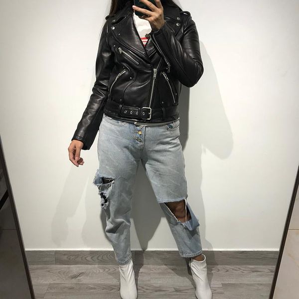 

women's leather & faux ladies real sheep jacket women genuine, Black