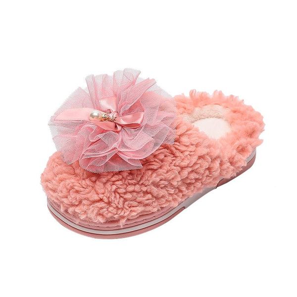 

slipper 2021 autumn children' cotton slippers pearl flower girls indoor and outdoor non-slip warm sweet cute, Black;grey