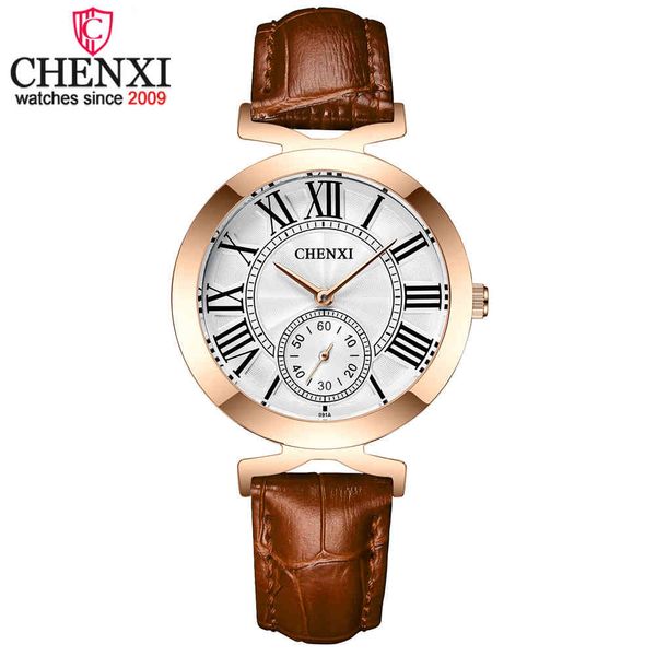 Chenxi luxo banda de couro analógico relógio de pulso de quartzo marca Roman Numeral Dial à prova d 'água senhoras relógio relogio feminino q0524