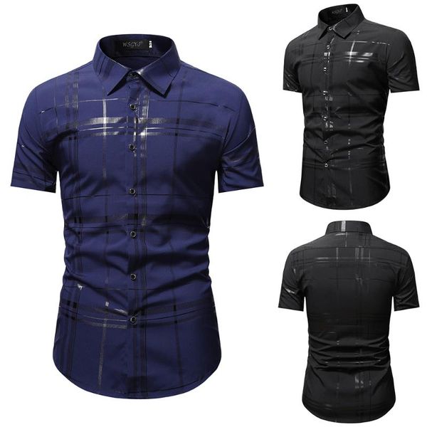 

men's casual shirts 2021 summer business short sleeve shirt with stripe print, White;black
