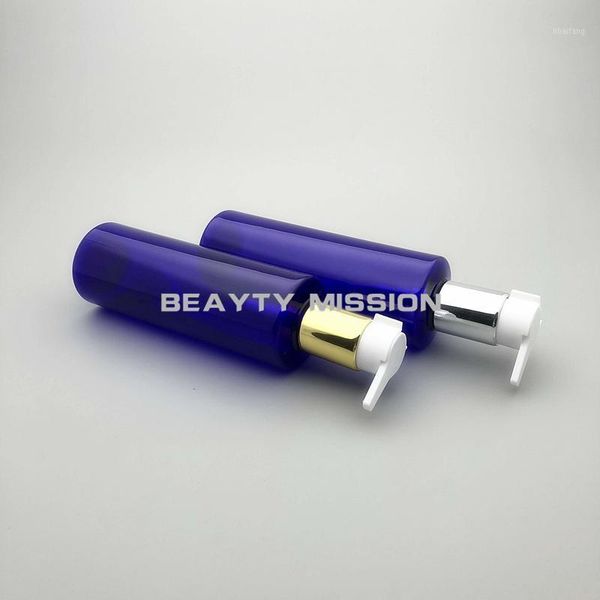 

storage bottles & jars beauty mission 24 pcs/lot 250ml blue body lotion gold/silver collar pump plastic bottles, empty shampoo pet cosmetic