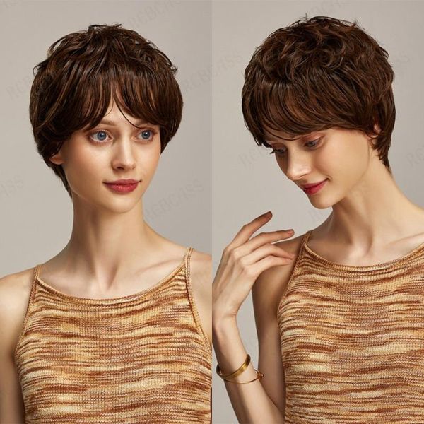 

synthetic wigs rebcass brown short bangs natural wave durable high tempereature cosplay for african american women, Black