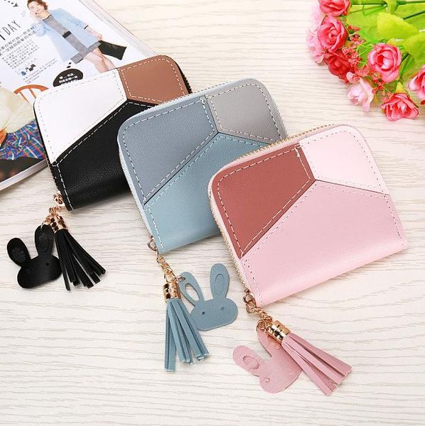 

purse girls pu leather short wallets women cartoon coin purses clutch students' card holder tassel, White