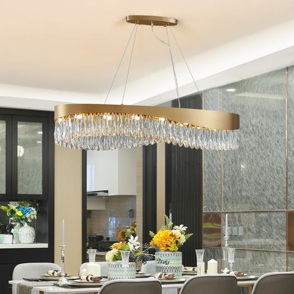 

modern oval crystal chandelier for dining luxury brushed stainless steel led lamps rectangle langlamp home indoor lighting chandeliers