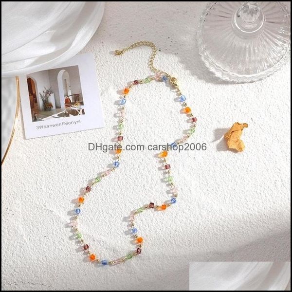 

chains necklaces & pendants jewelrychains ins sweet colorf crystal smile pendant orange necklace handmade bead choker for women girls party, Silver