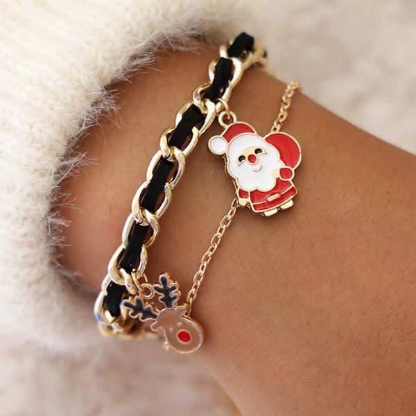 

link, chain 1pc 6styles metallic santa claus merry christmas snowmen deer bracelet xmas decor for home gifts ornaments noel, Black