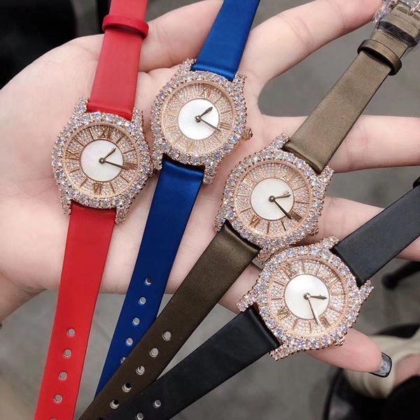 

brand genuine leather watch luxury rose gold color 36mm rectangle quartz wristwatch clock women full stone dial watches wristwatches, Slivery;brown