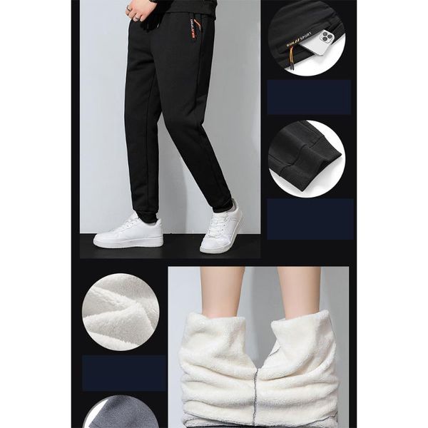 

men's pants casual cotton 2021 autumn and winter sports plus fat size cashmere trousers, Black